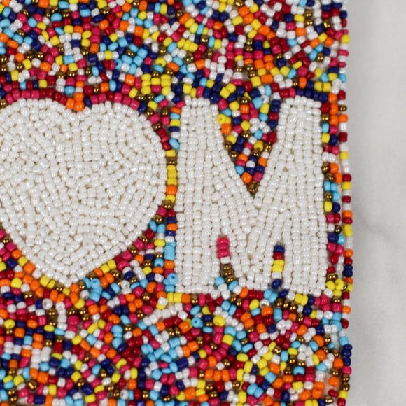MOM COIN POUCH Mother HEART Love MULTI COLOR Coin Wallet CONFETTI Beaded Gift - Picture 4 of 5